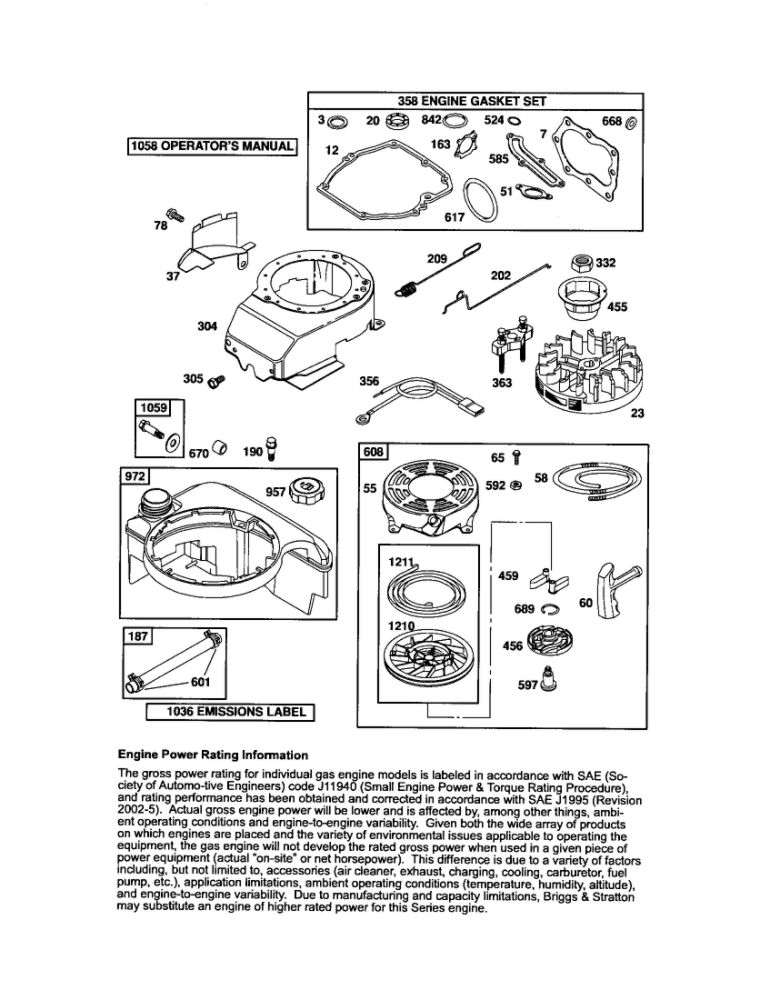 Rewind Starter/Blower Housing Diagram and Parts List for 124T02-3773-EA  Briggs and Stratton Engine